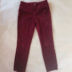 Lands' End Size 8P Pants Velour Maroon Mid Rise Slim Fit Velvet Dark Romance